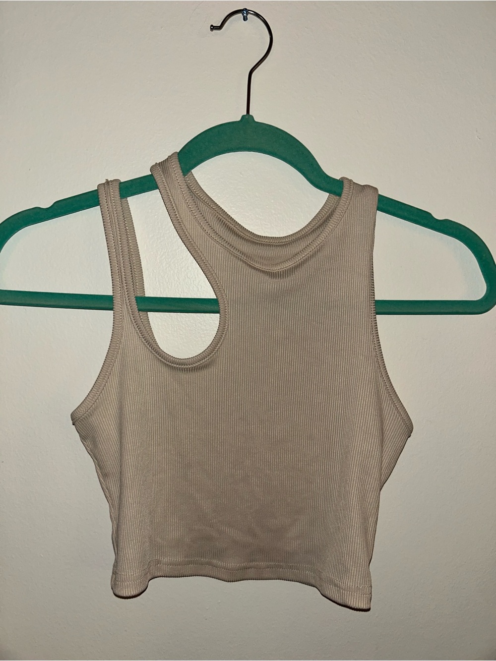 SHEIN Beige Ribbed Asymmetric Crop Tank